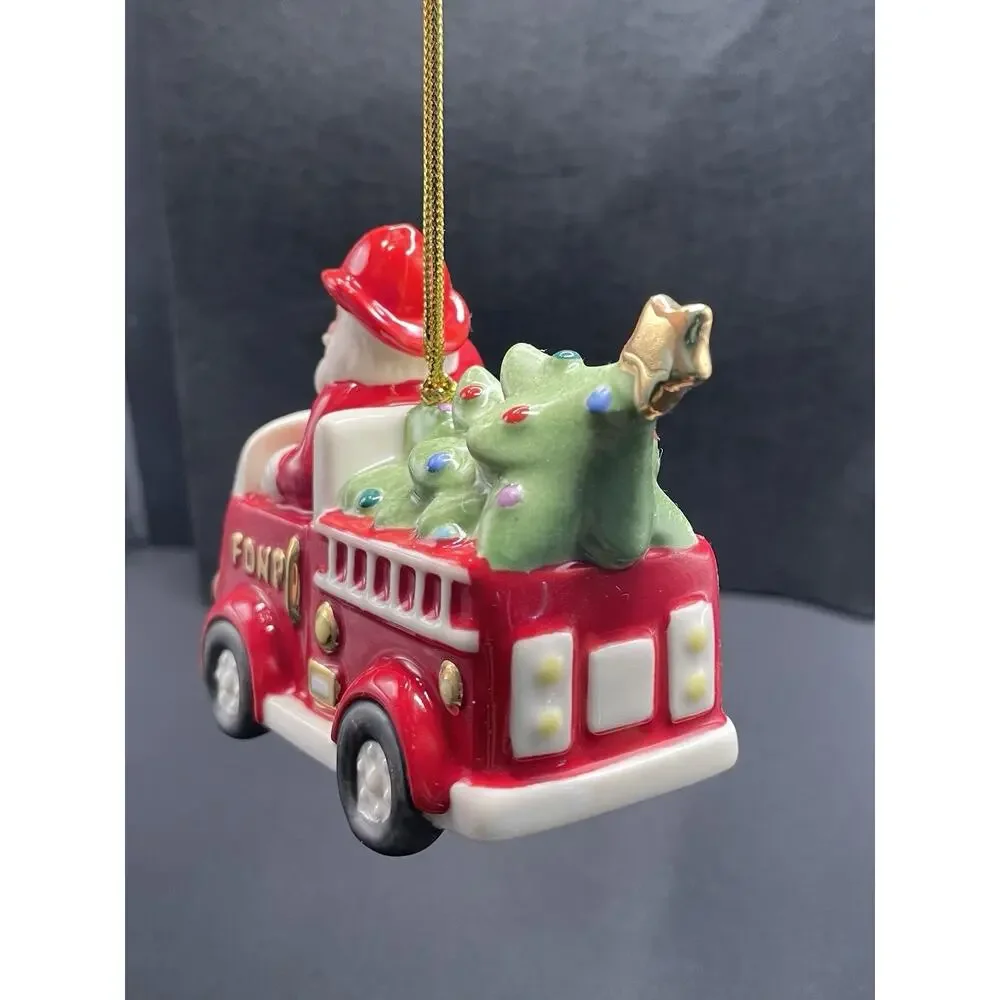 Lenox Santa in Fire Truck Christmas Ornament. Porcelain New Opened For Pics Only